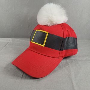 Christmas Santa Clause Baseball Hat With White Pom Red Hook Latch Adjustable